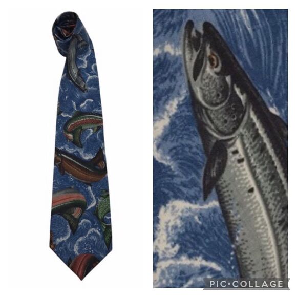 Vintage Beans McGee Fish Fishing Fisherman Tie Cotton Made in USA - Picture 1 of 11